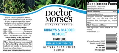 Kidneys & Bladder Restore Tincture label