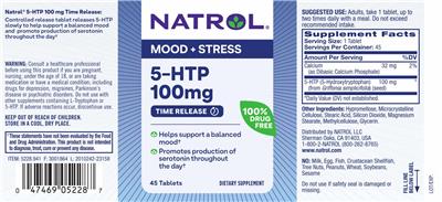 5-HTP 100 mg Time Release label