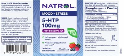 5-HTP 100 mg Fast Dissolve Mixed Berry label