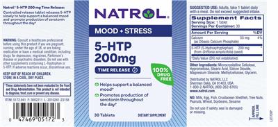 5-HTP 200 mg Time Release label