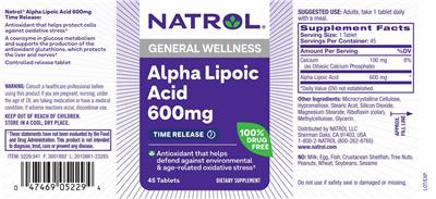 Alpha Lipoic Acid 600 mg Time Release label