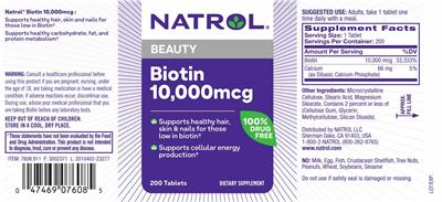 Biotin 10,000 mcg label