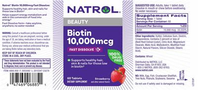 Biotin 10,000 mcg Fast Dissolve Strawberry label