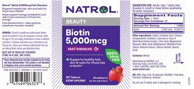 Biotin 5,000 mcg Fast Dissolve Strawberry label