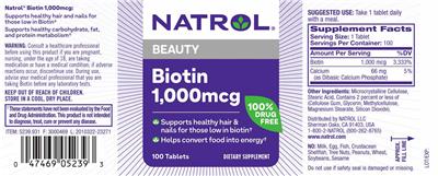 Biotin 1,000 mcg label