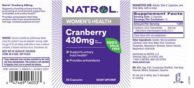 Cranberry 430 mg label