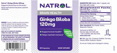 Ginkgo Biloba 120 mg label
