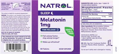 Melatonin 1 mg Time Release label