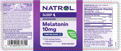 Melatonin Advanced 10 mg Time Release label