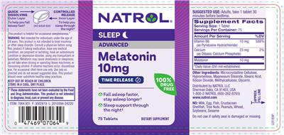 Melatonin Advanced 10 mg Time Release label