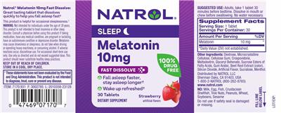 Melatonin 10 mg Fast Dissolve Strawberry label