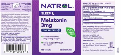 Melatonin 3 mg Time Release label