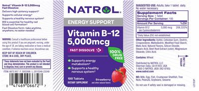 Vitamin B-12 5,000 mcg Fast Dissolve Strawberry label