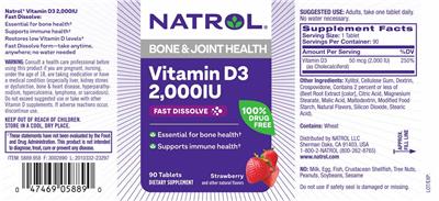 Vitamin D3 2,000 IU Fast Dissolve Strawberry label