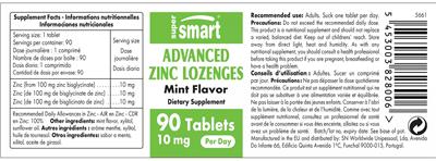 Advanced Zinc Lozenges Mint Flavor 10 mg label