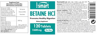 Betaine HCl 2600 mg label