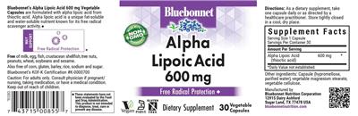 Alpha Lipoic Acid 600 mg label