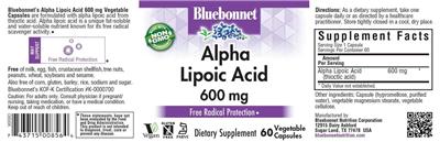 Alpha Lipoic Acid 600 mg label