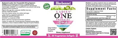 Ladies One Prenatal DHA 200 mg label