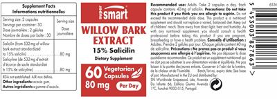 Willow Bark Extract 80 mg label