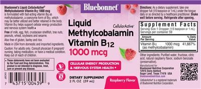 Liquid CellularActive Methylcobalamin Vitamin B12 1000 mcg Raspberry Flavor label