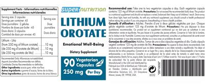 Lithium Orotate 250 mg label