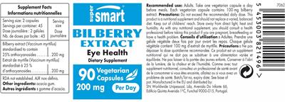 Bilberry Extract 200 mg label