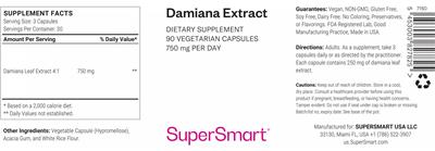 Damiana Extract 750 mg label