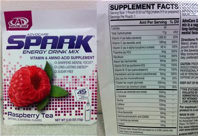 Spark Energy Drink Mix Raspberry Tea label