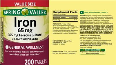 Iron 65 mg label