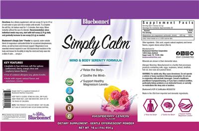 Simply Calm Powder Raspberry Lemon Flavor label