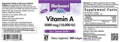 Vitamin A 3000 mcg (10,000 IU) label