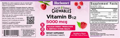 Vitamin B12 5000 mcg Raspberry Flavor label