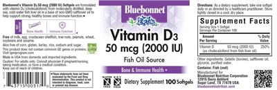Vitamin D3 50 mcg (2000 IU) label