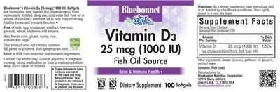 Vitamin D3 25 mcg (1000 IU) label