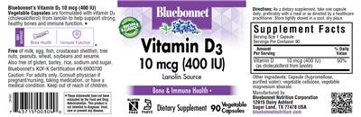 Vitamin D3 10 mcg (400 IU) label