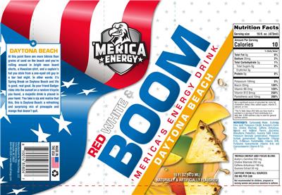 Red White & Boom Energy Drink Daytona Beach label
