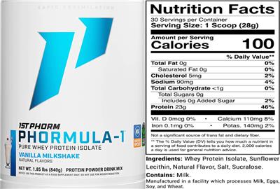 Phormula-1 Vanilla Milkshake label