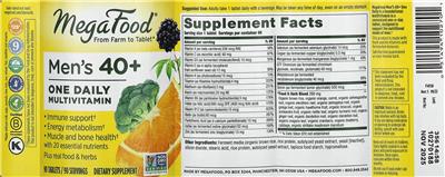 Men's 40+ One Daily Multivitamin label