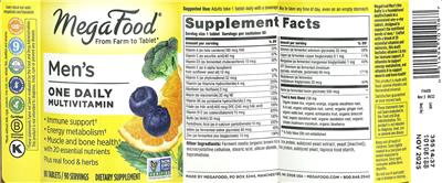Men's One Daily Multivitamin label