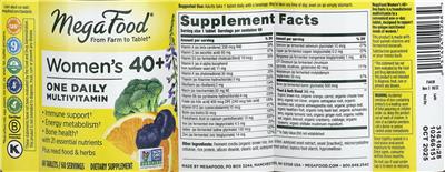 Women's 40+ One Daily Multivitamin label