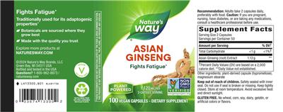 Asian Ginseng 1,120 mg label