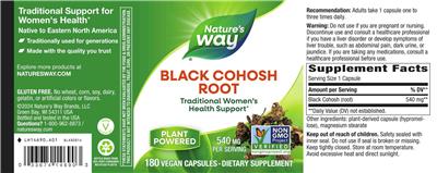 Black Cohosh Root 540 mg label