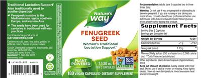 Fenugreek Seed 1,130 mg label