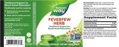 Feverfew Herb 380 mg label