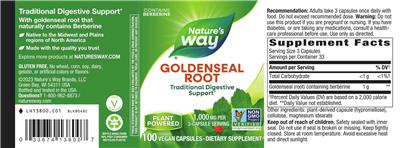 Goldenseal Root 1,000 mg label