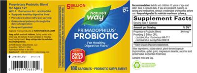 Primadophilus Probiotic 5 Billion CFU label
