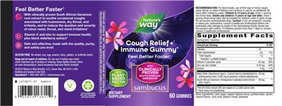 Sambucus Cough Relief + Immune Gummy label