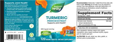 Turmeric Premium Extract 500 mg label