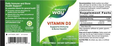Vitamin D3 2,000 IU (50 mcg) label